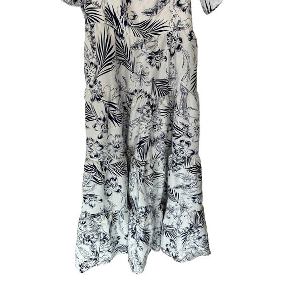 Lulus Dress‎ Blue White Tropical Sunshine White Floral Print Tiered Midi Large - Picture 6 of 16